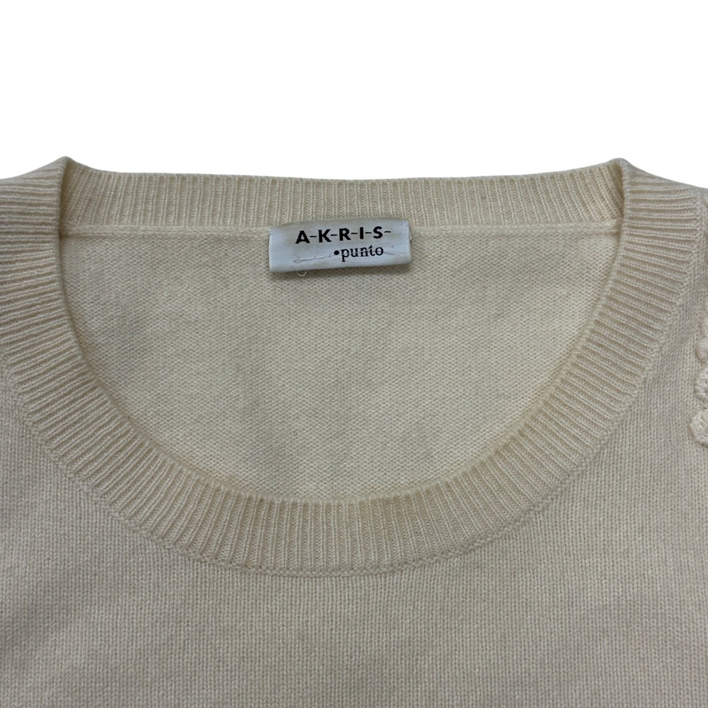 Akris Punto Sweater Wool Cashmere Blend Crochet Shoulder Elbow Patch Cream US 12 - Picture 8 of 9